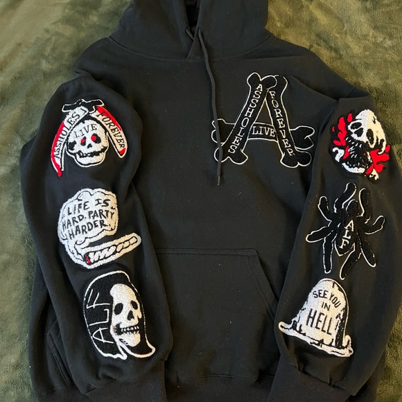 A-holes Live Forever ALF Men Sweatshirt Black Hoodie Skull Size M - Picture 3 of 4